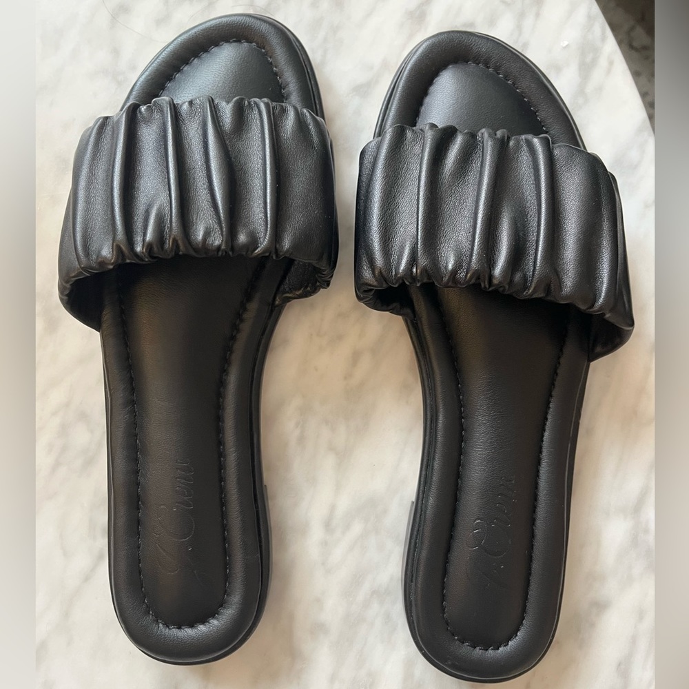 J. Crew Menorca Scrunchie-Strap Slides in Black Leather - Great Condition!